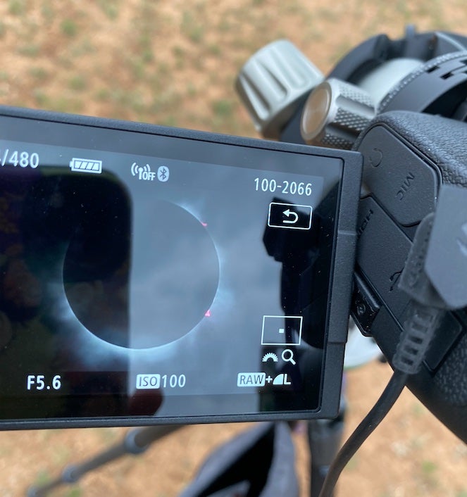 While glimpses of the corona were fleeting, photographers among the group were still able to capture the stunning prominences along the edge of the Sun.