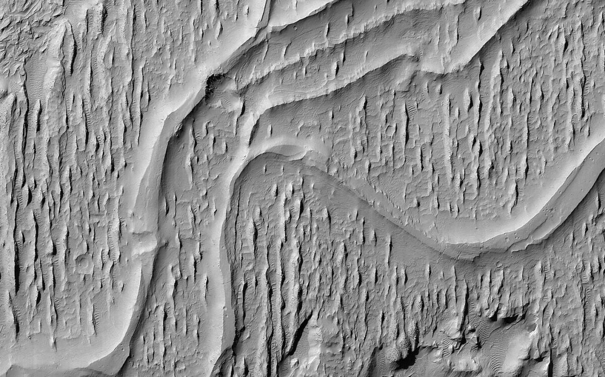 Images from both orbiting spacecraft and on-the-ground rovers show clear signs that water once flowed on the surface of Mars. Here, a Mars Reconnaissance Orbiter image shows ancient riverbeds that have since been filled in with gravel and turned into raised ridges.